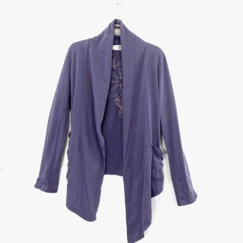 Coin 1804 Womens Cardigan Small Blue Floral Shawl Open Front‎ Drape Sweater
